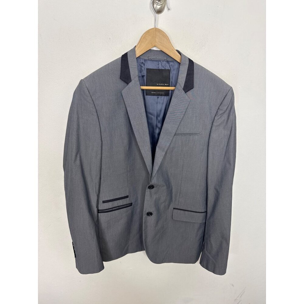 ZARA MAN Gray Blazer Men’s 40 2-Button Double Vent Sports Coat Black Tag